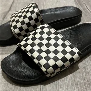 Vans | Shoes | Vans Checkered Black And White Slide Sandals | Poshmark